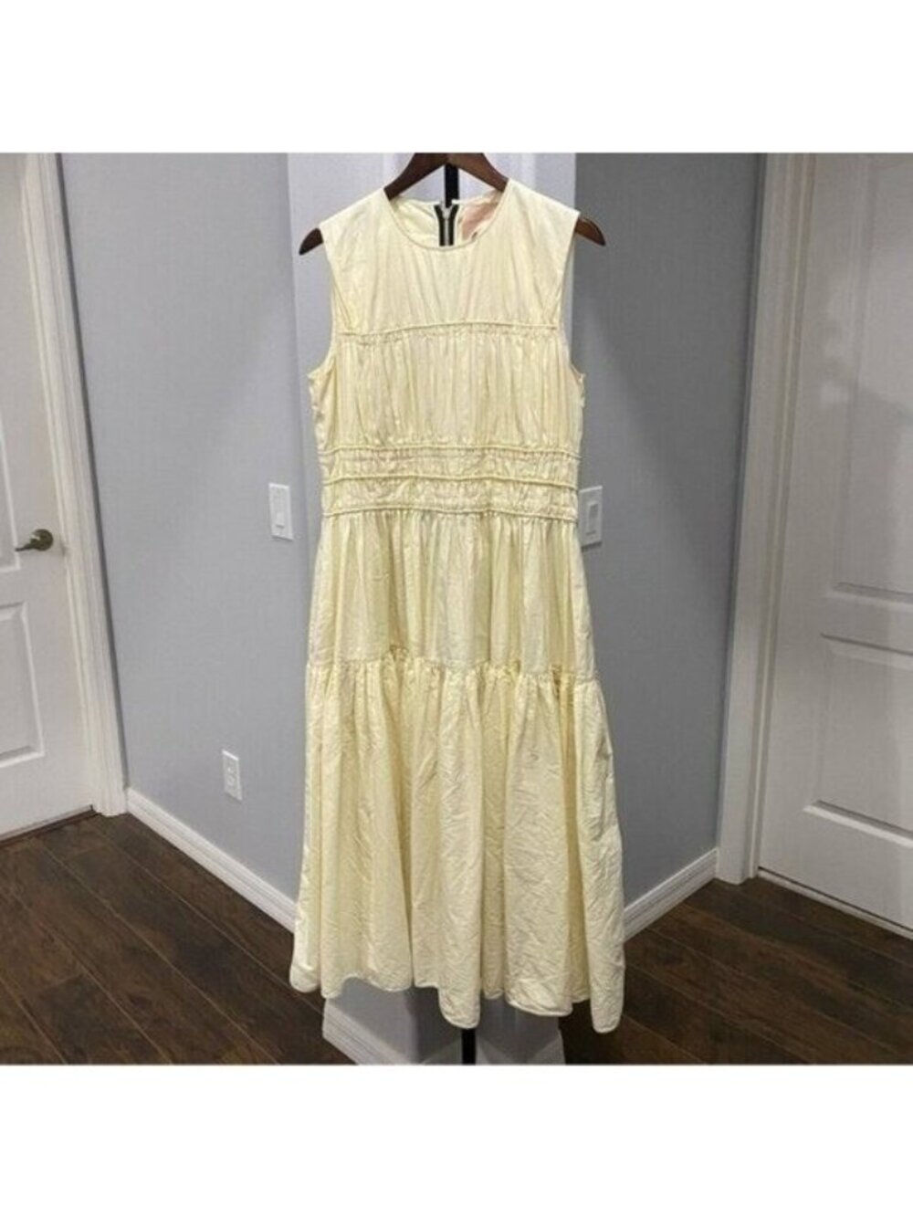 Roksanda Isilda Dress Ivory Cream Ruched Peasant Cottagecore-European Midi Dress - Picture 2 of 9